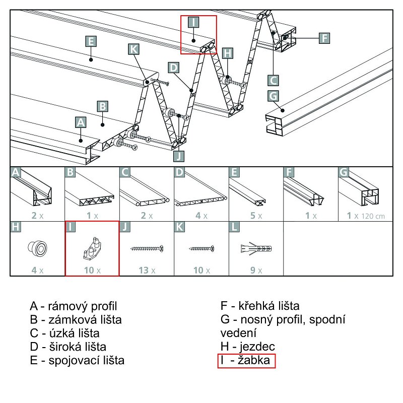 Žabka ke shrnovacím dveřím DORA (12ks)